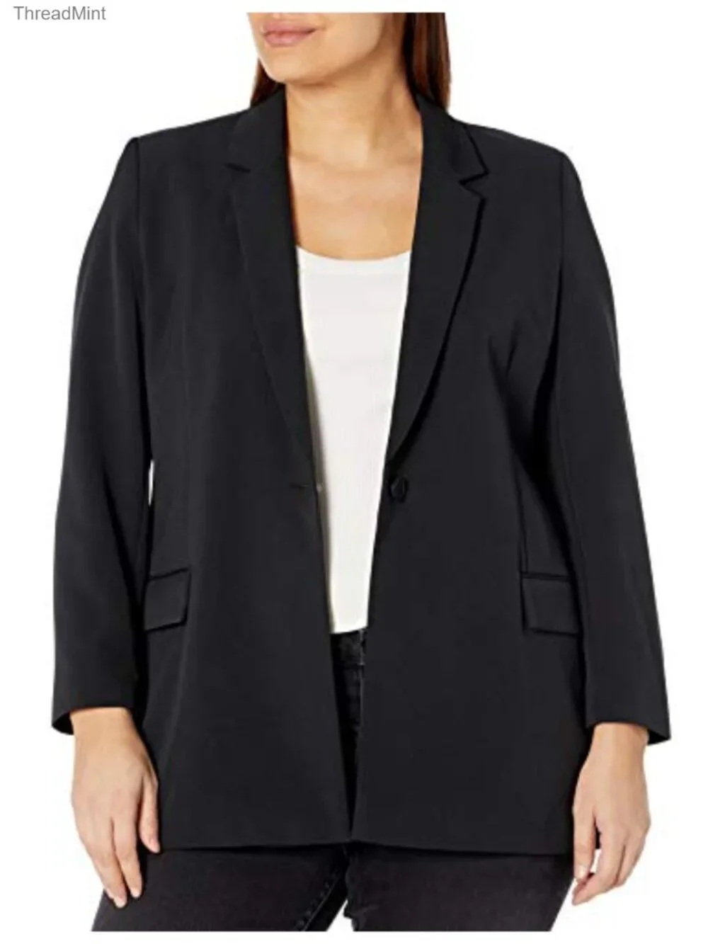 Women's Longline Linen Blazer Single Button Notched Collar
